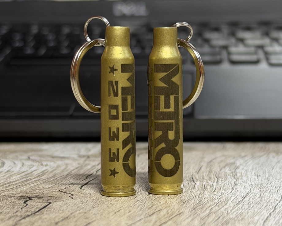 Brass cartridge keychain with laser engraving