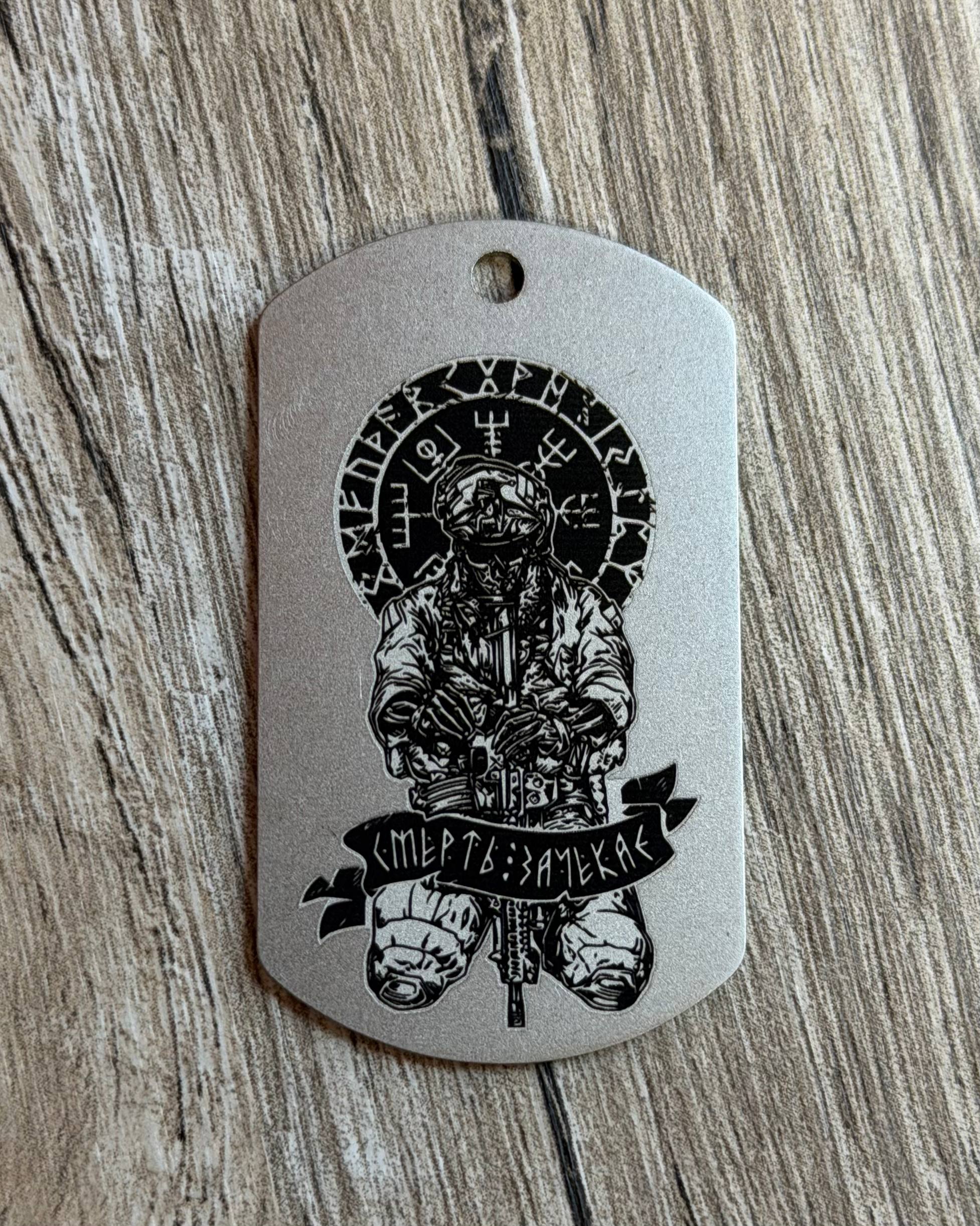 Titanium dog tag with photo engraving